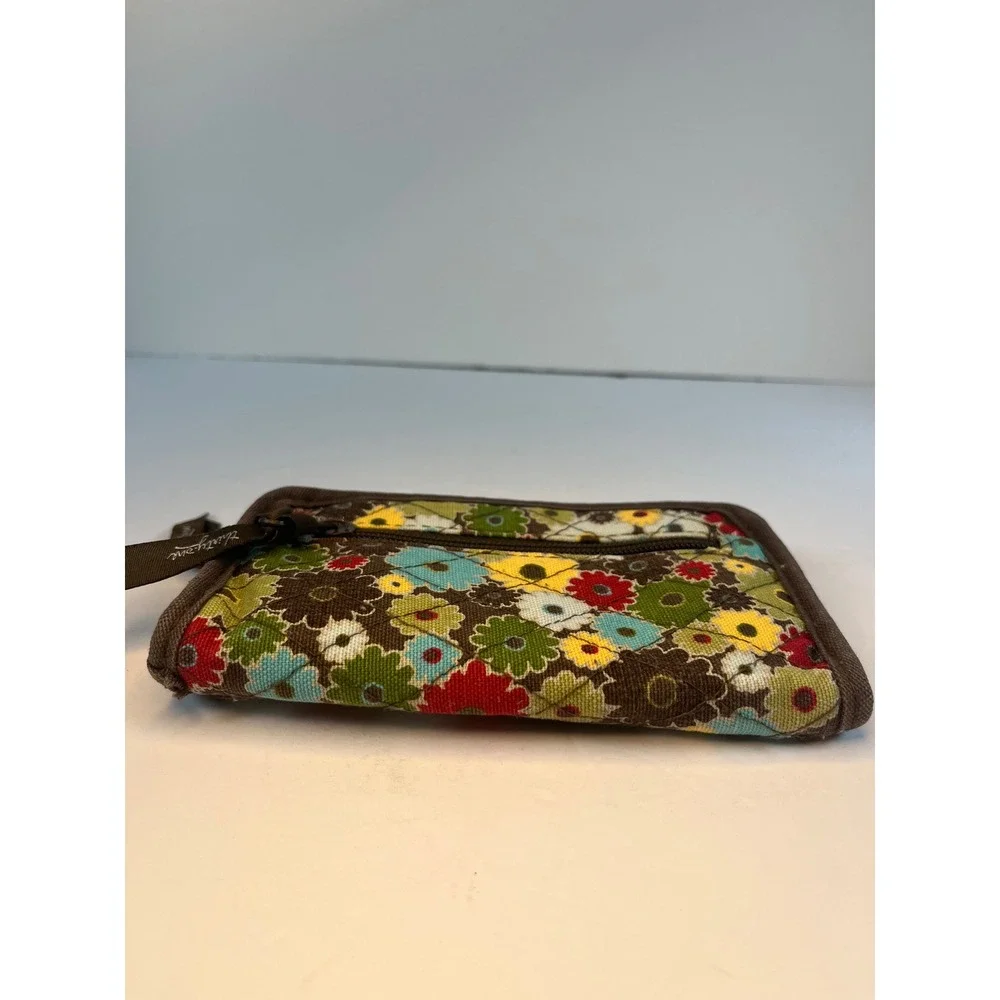Thirty-One Floral Quilted Zip Around Wallet Organizer Brown Multi Color Retired